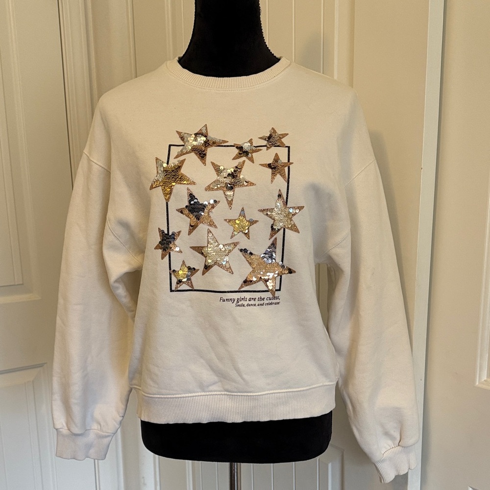 Zara Cream Sweatshirt with Sequin Stars